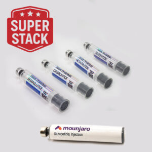 GLP1 Super Stack 5-in-1 bundle combining Mounjaro, Tirzepatide, Retatrutide, Semaglutide, and Cagrilintide